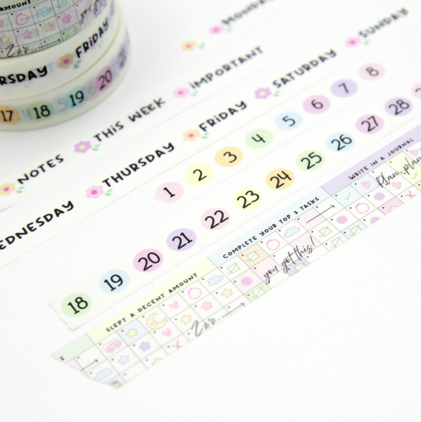 Habit tracker washi tape, 31 dates, days of the week- Limit 2/order