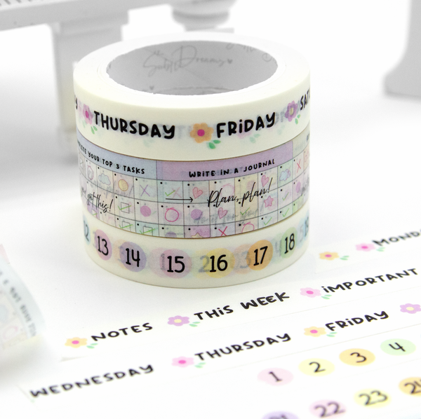 Habit tracker washi tape, 31 dates, days of the week- Limit 2/order