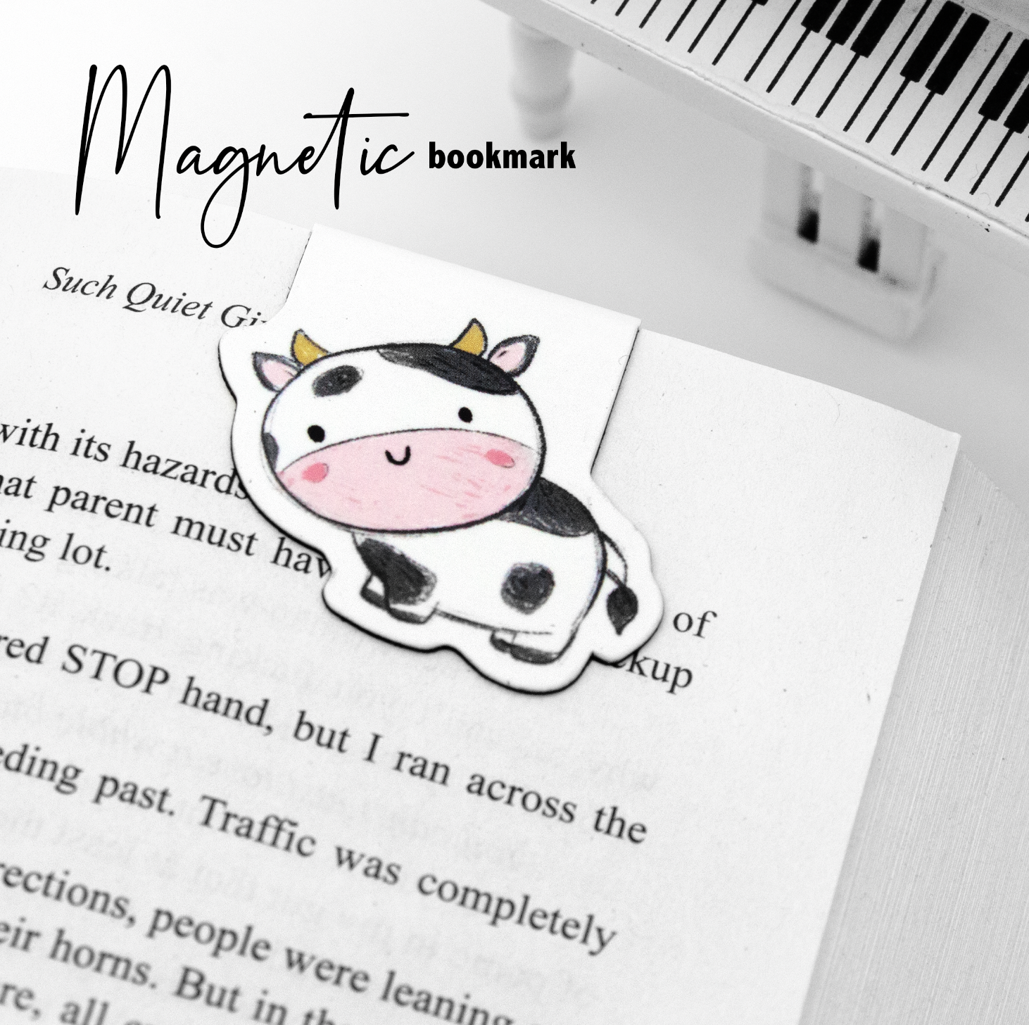 Cow hand painted magnetic bookmark
