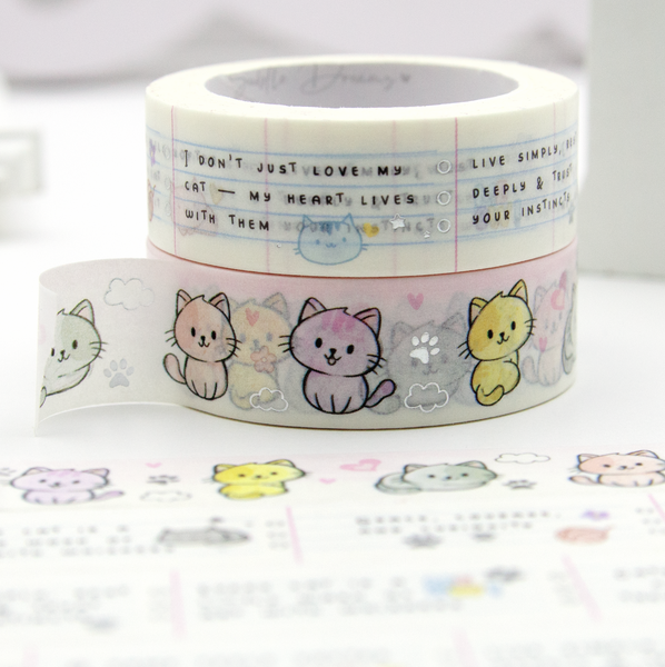 My heart lives with my cat, hand sketched washi