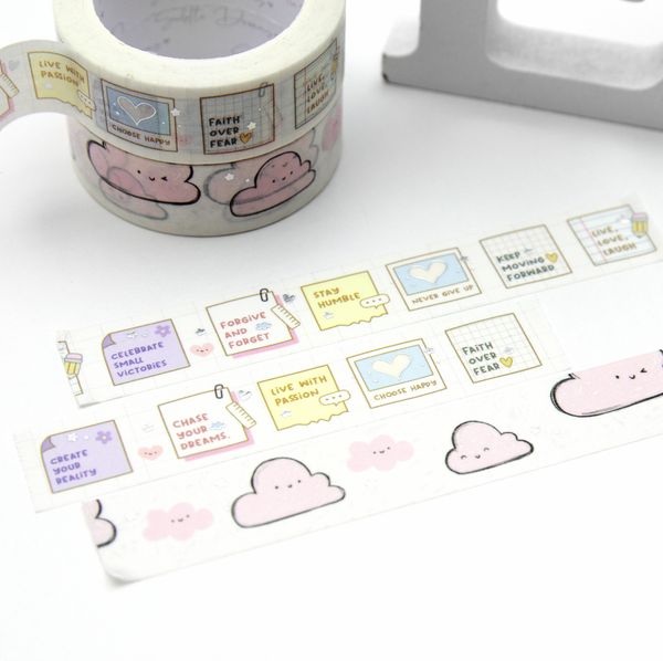 Choose happy, kawaii clouds washi vol.11, motivational, hand sketched