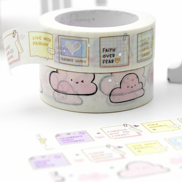 Choose happy, kawaii clouds washi vol.11, motivational, hand sketched