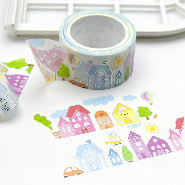 Pastel rainbow houses, planner tape, wide washi