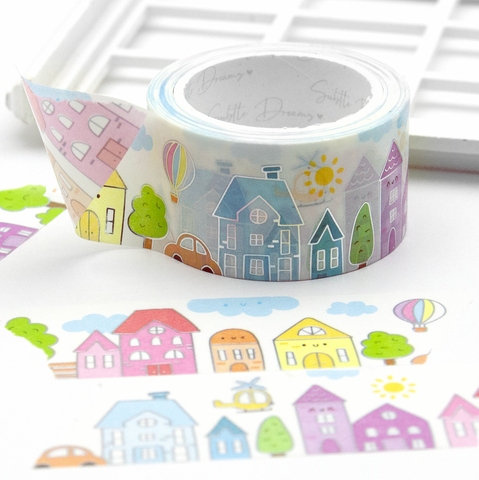 Pastel rainbow houses, planner tape, wide washi