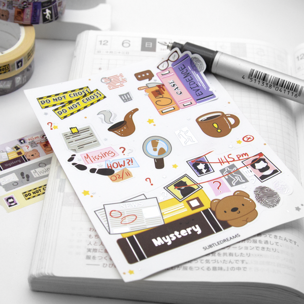 Crime, thriller, mystery novels, book genre stickers