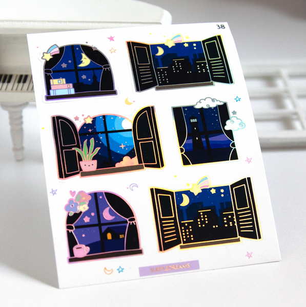 Starry Nights windows, foiled stickers