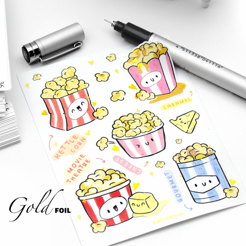 Popcorn lover's hand sketched stickers