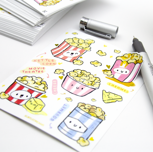 Popcorn lover's hand sketched stickers
