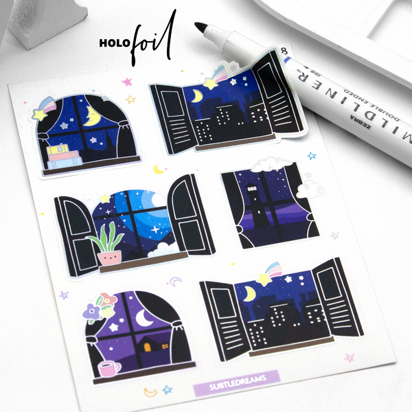Starry Nights windows, foiled stickers