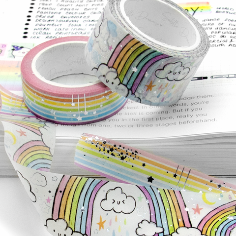 Positive vibes, hand painted rainbow washi