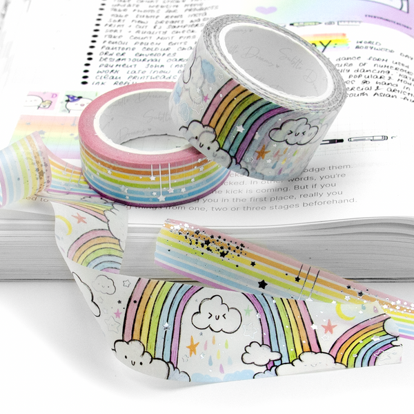 Positive vibes, hand painted rainbow washi