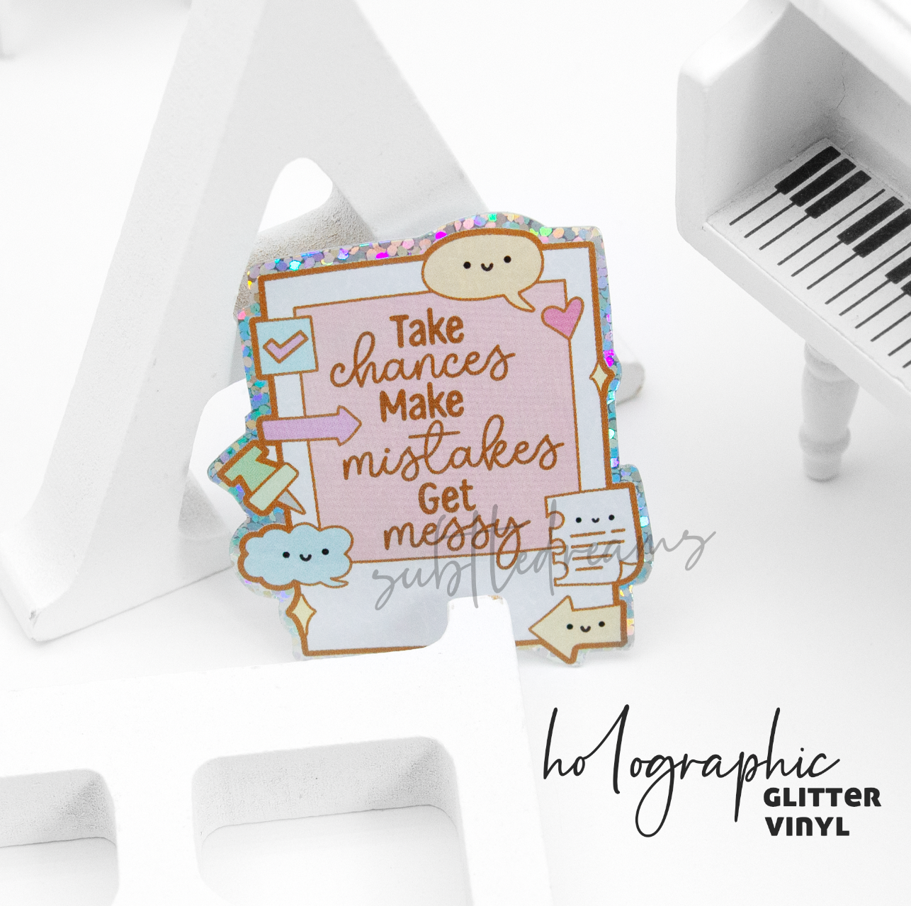 Take chances glitter weatherproof Vinyl die cut sticker