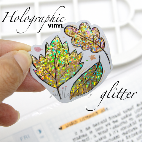 Crunchy fall leaves glitter weatherproof Vinyl die cut sticker