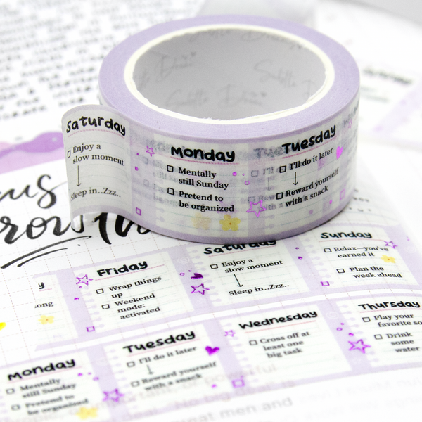 Weekly plan washi tape, planner tape, wide washi, Limit 1/order