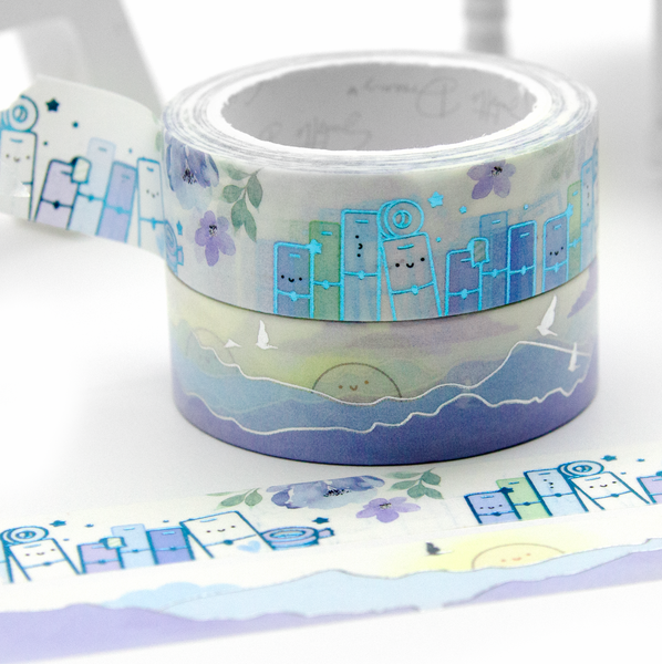 Planner stack, planner girl's washi Vol.15, Chasing sky dreams, blue foil