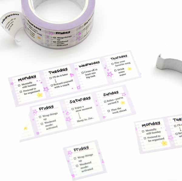 Weekly plan washi tape, planner tape, wide washi, Limit 1/order