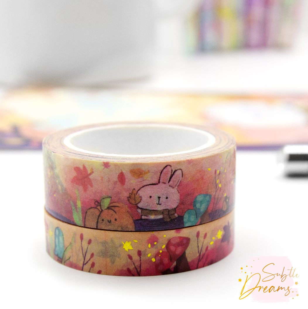 Autumn bloom bunny washi, hand painted