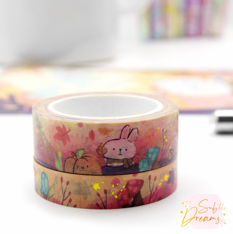 Autumn bloom bunny washi, hand painted