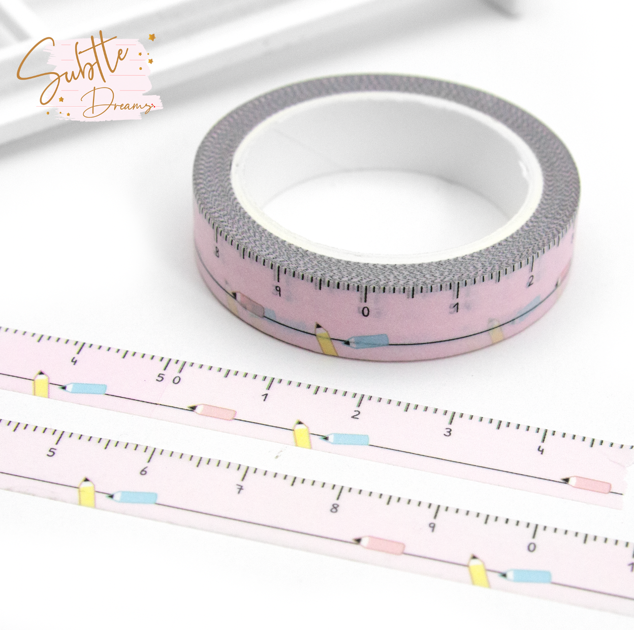 Whsmith Pink Ruler Blush pink ruler washi – Subtle Dreams Co